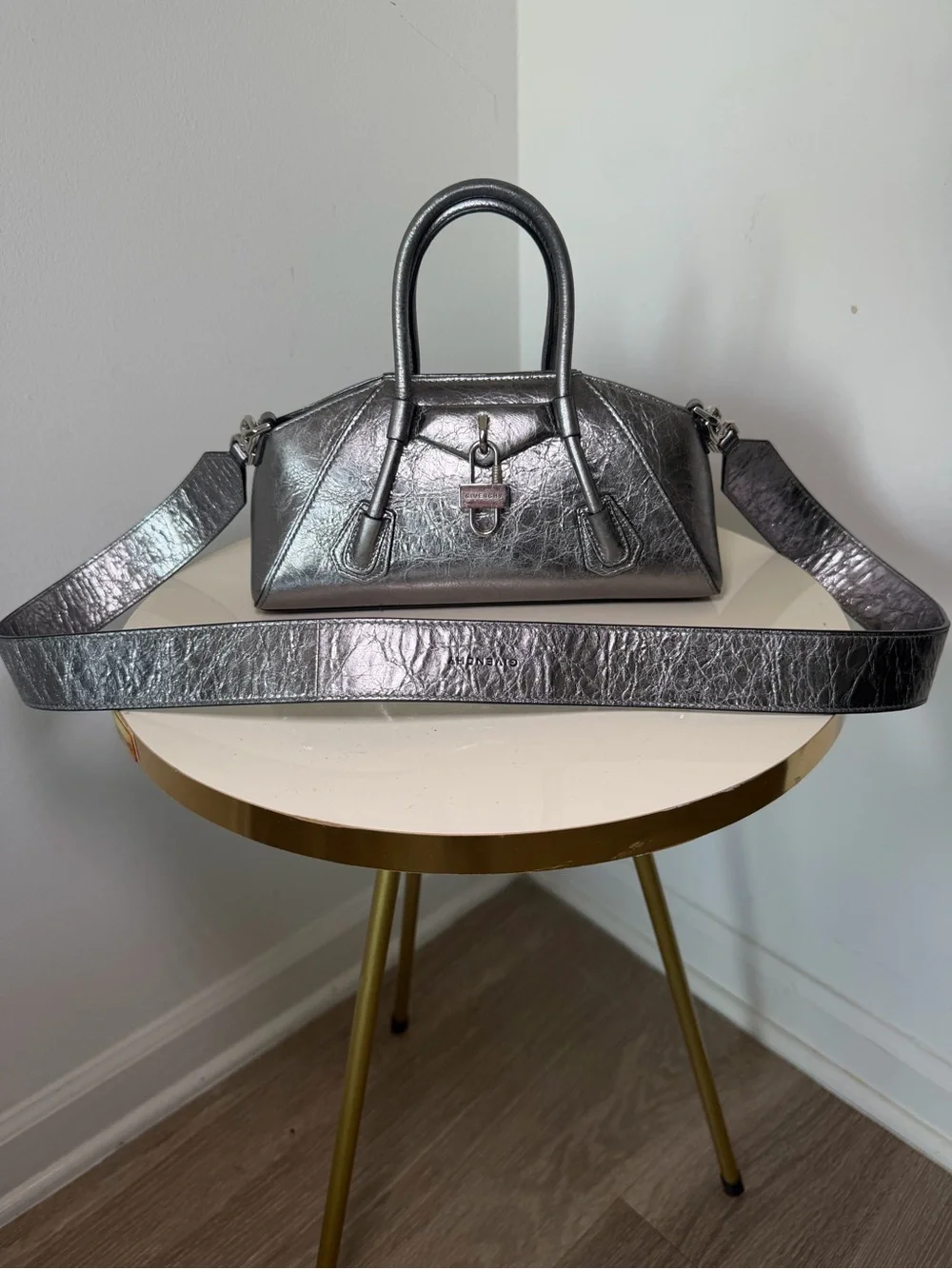 Givenchy Antigona Stretch Metallic Silver Mini